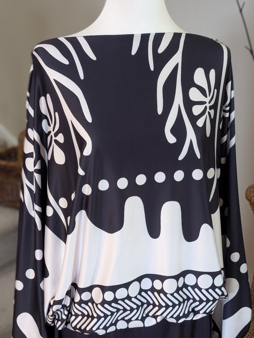 Tropical Resort 2 Piece Maxi Skirt Set Black White Boho Coastal Chic XL Chicme - Picture 4 of 16